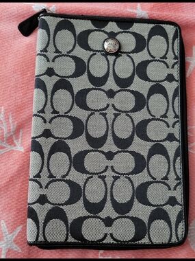 Coach Signature Zip Around Ereader Case.  8.5 × 6 In